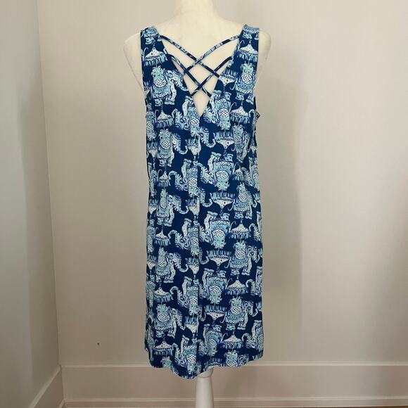 Lilly Pulitzer Women's Kristen Dress Deep Indigo Joy Ride Elephant Blue Large - Picture 7 of 8